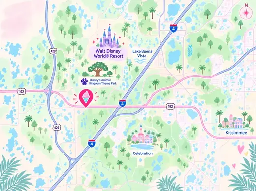 Map showing the Sweet Clicks location on US-192 near Disney