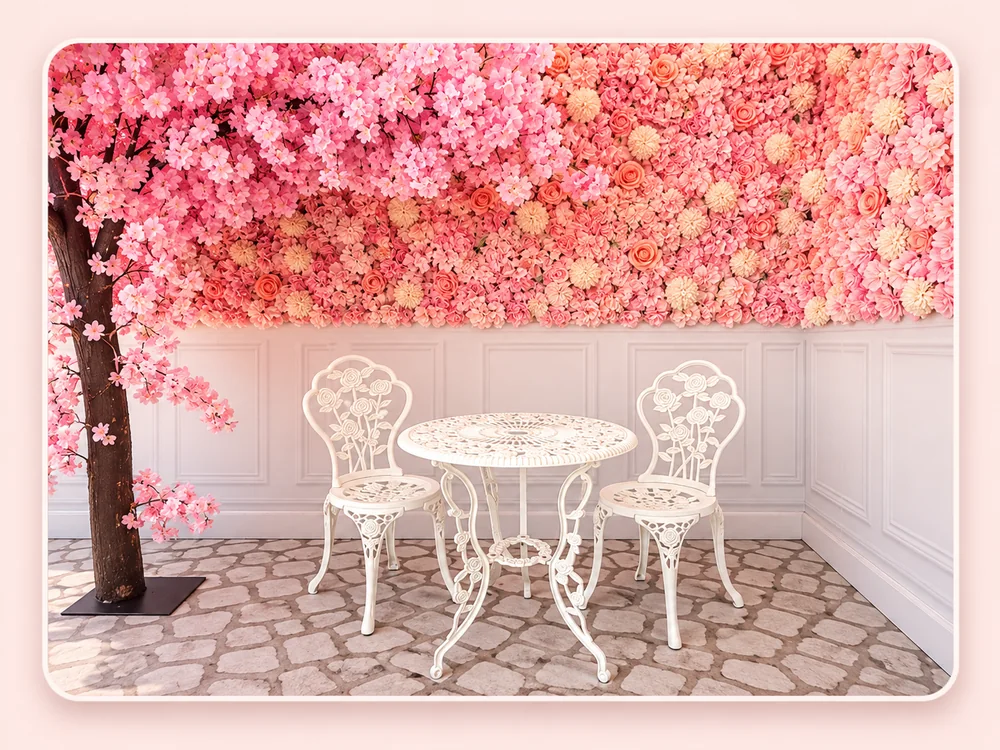 Pink Garden selfie spot at Sweet Clicks